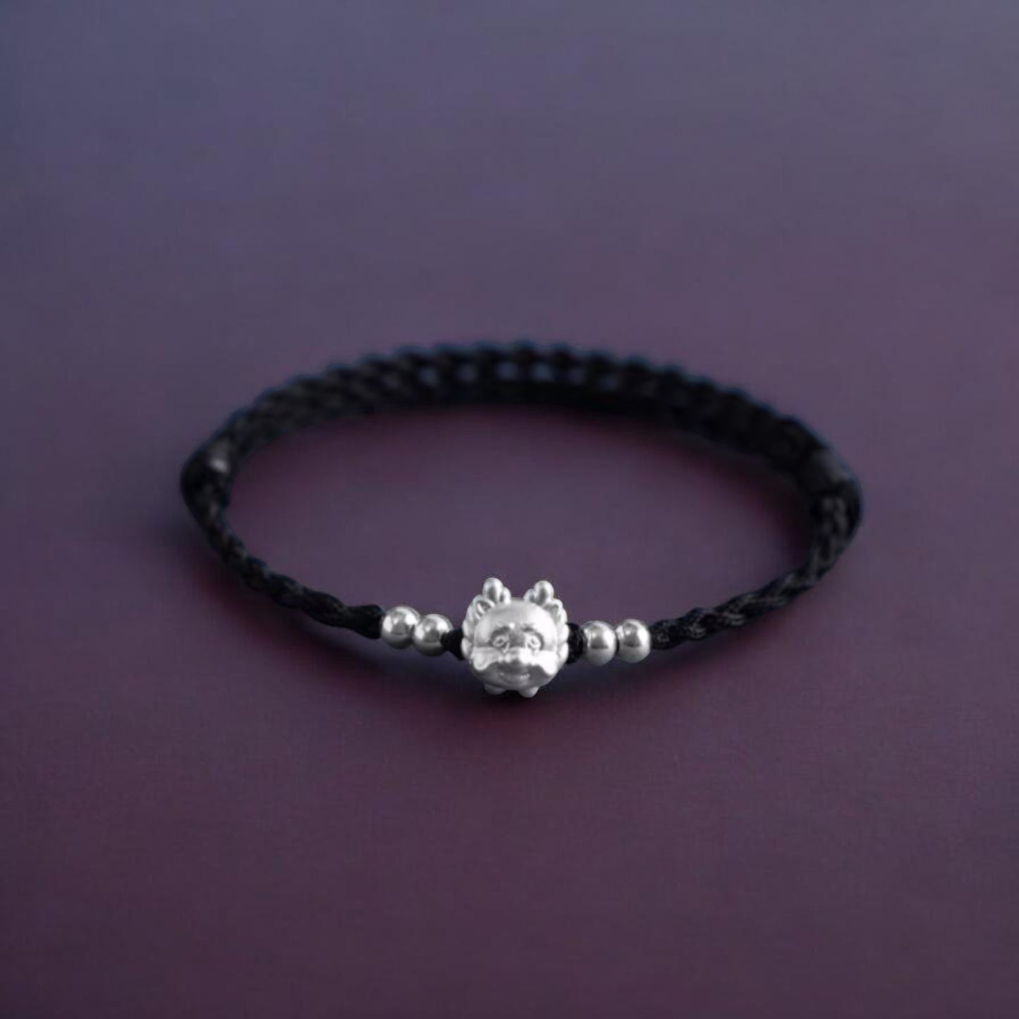 999 Pure Silver Dragon Pendant Braided Cord Adjustable Bracelet and Anklet