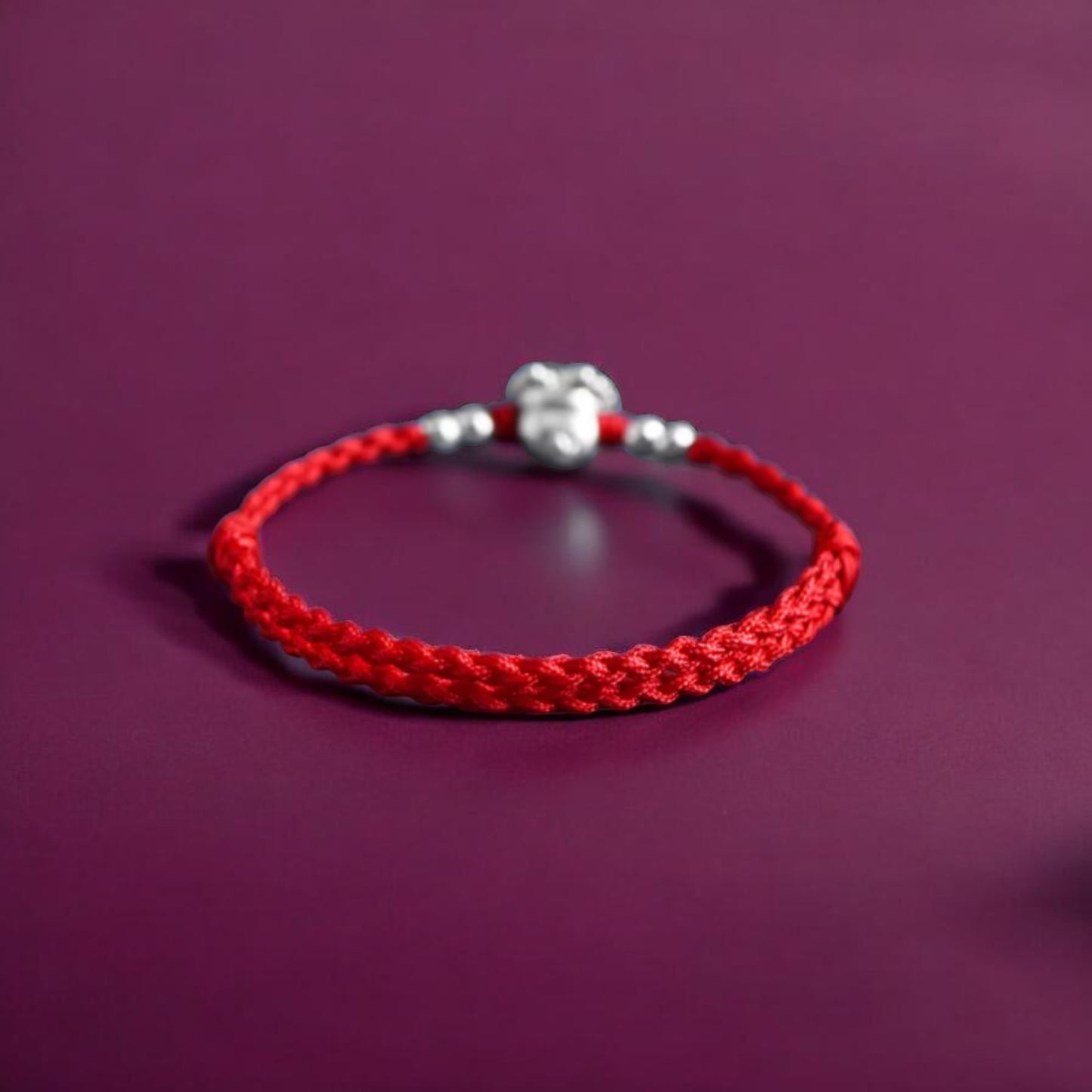 999 Pure Silver Dragon Pendant Braided Cord Adjustable Bracelet and Anklet