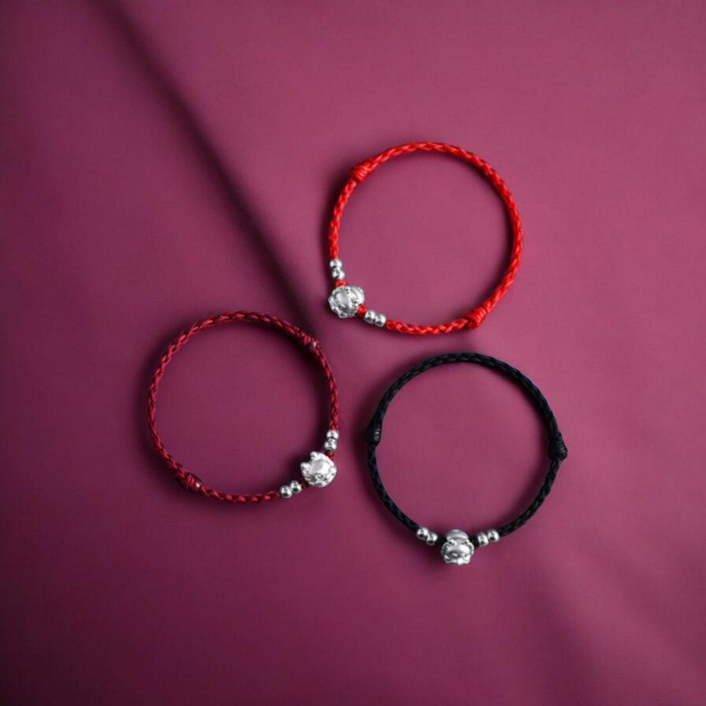 999 Pure Silver Dragon Pendant Braided Cord Adjustable Bracelet and Anklet
