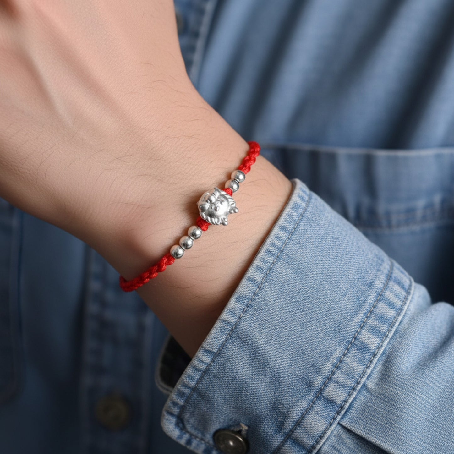 999 Pure Silver Dragon Pendant Braided Cord Adjustable Bracelet and Anklet