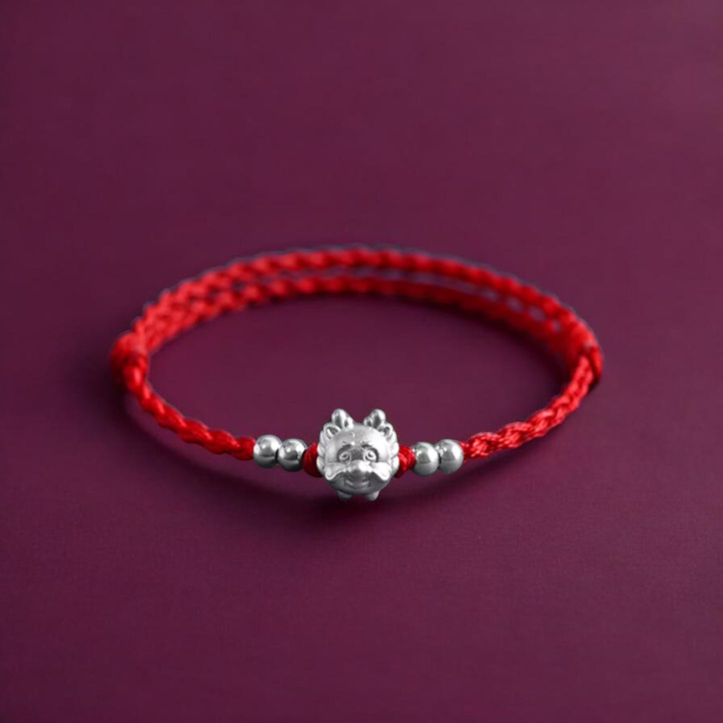 999 Pure Silver Dragon Pendant Braided Cord Adjustable Bracelet and Anklet