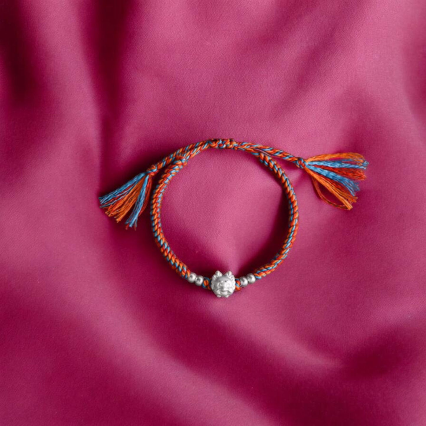 999 Pure Silver Dragon Pendant Braided Cord Adjustable Bracelet