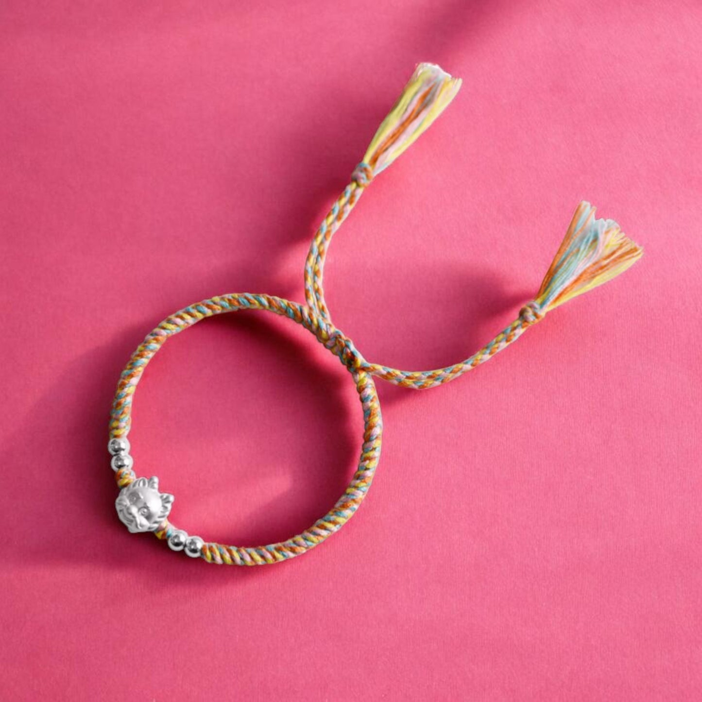 999 Pure Silver Dragon Pendant Braided Cord Adjustable Bracelet