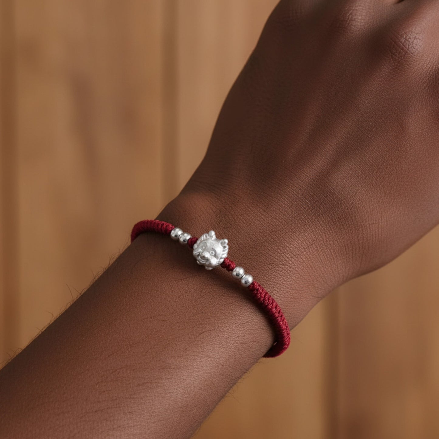 999 Pure Silver Cute Dragon Pendant Braided Cord Adjustable Bracelet