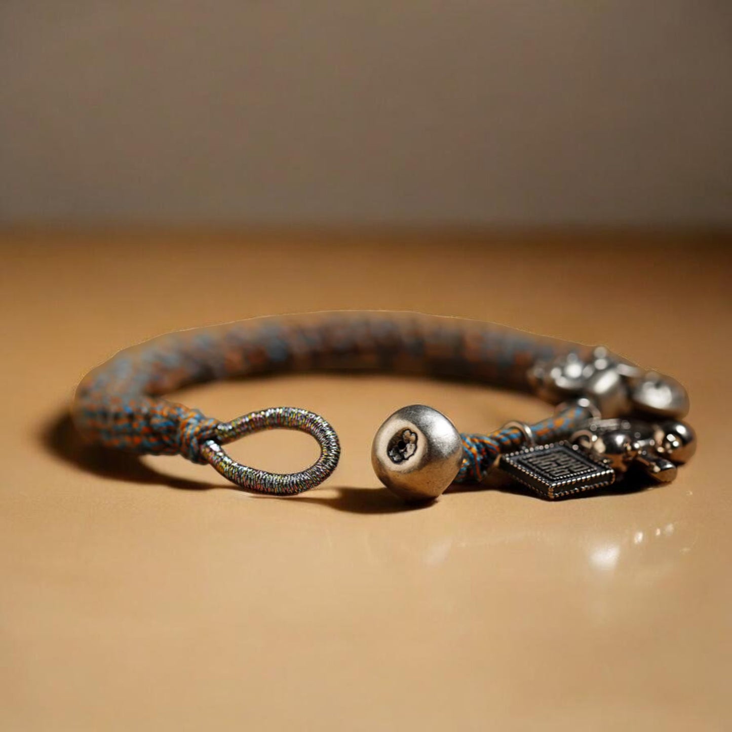 999 silver s925 Sterling Silver Lucky Cat Lock Charm Hand Woven Unisex Rope Bracelet
