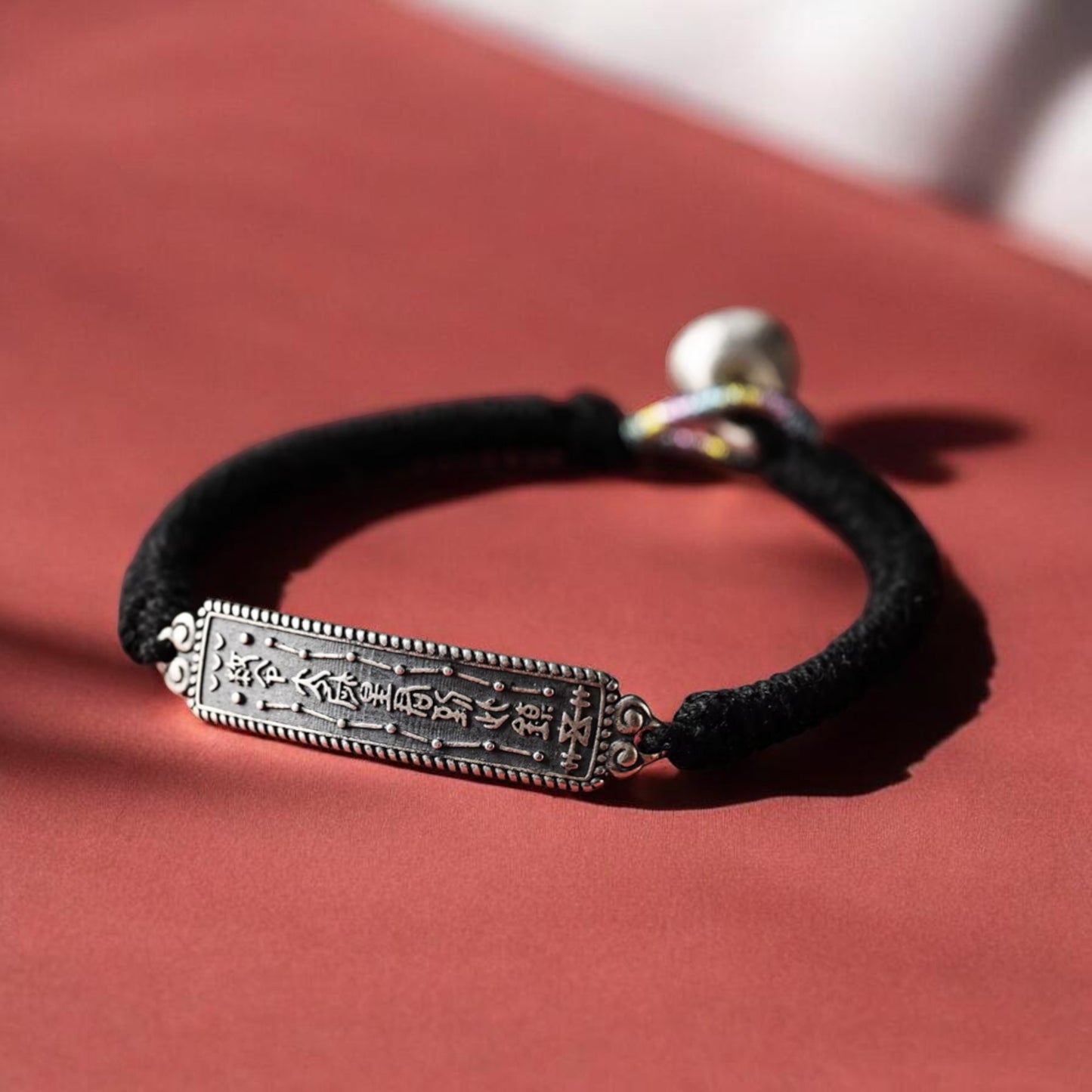 s925 Sterling Silver Tai Sui Amulet Charm Braided Cord Adjustable Bracelet