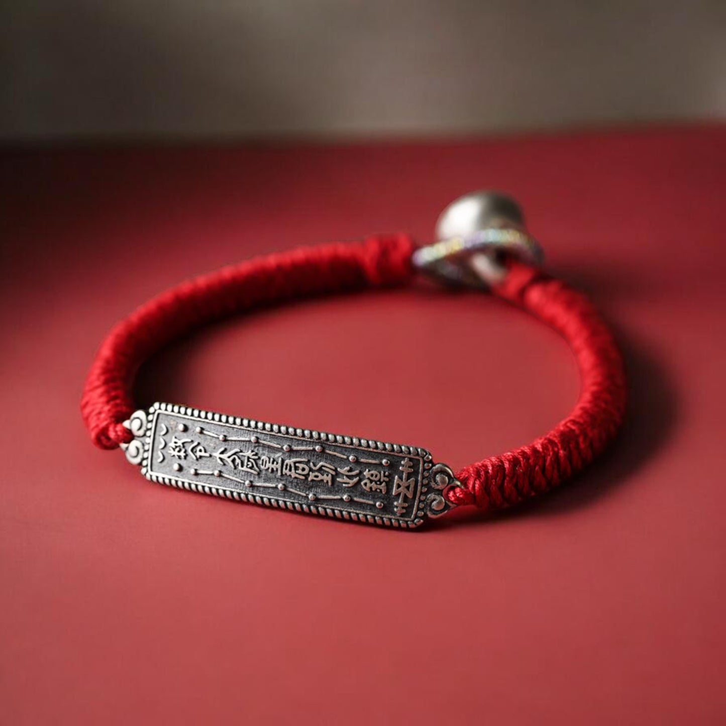 s925 Sterling Silver Tai Sui Amulet Charm Braided Cord Adjustable Bracelet