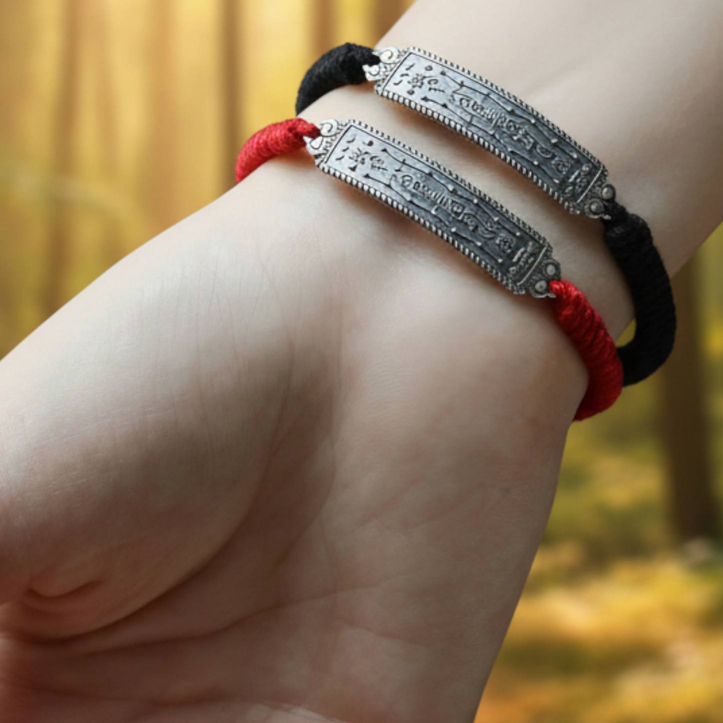 s925 Sterling Silver Tai Sui Amulet Charm Braided Cord Adjustable Bracelet