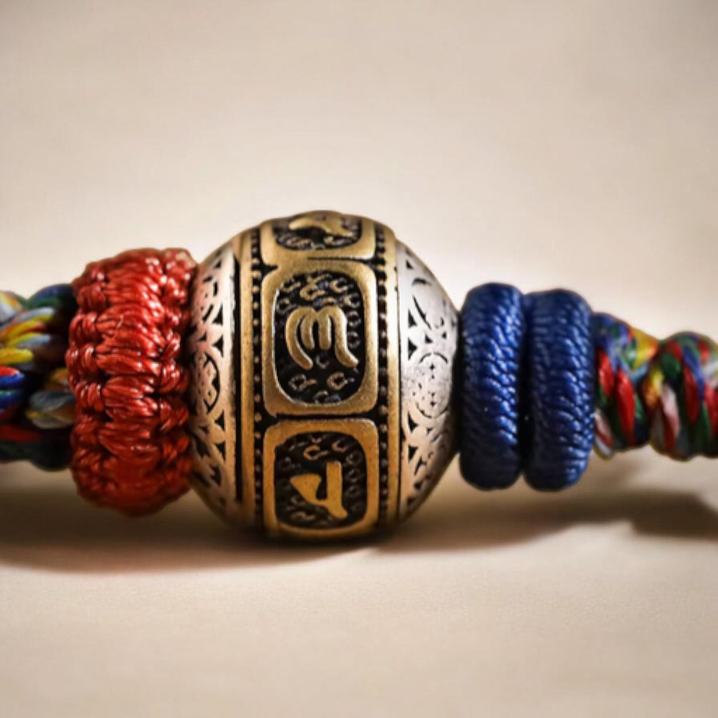 s925 Sterling Silver Om Mani Padme Hum Charm Hand Woven Unisex Rope Bracelet