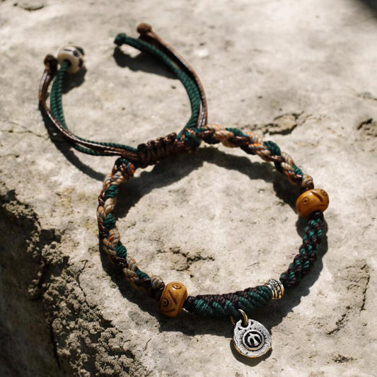 999 Silver Roc Bird Charm Hand Woven Unisex Rope Leather Bracelet
