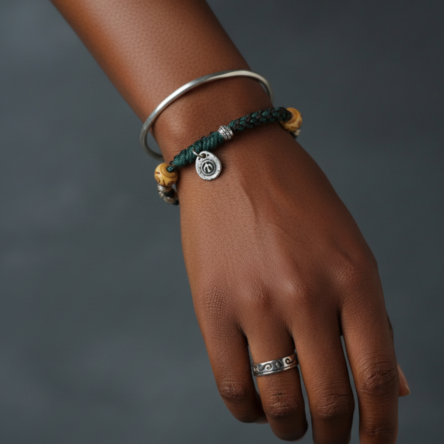 999 Silver Roc Bird Charm Hand Woven Unisex Rope Leather Bracelet