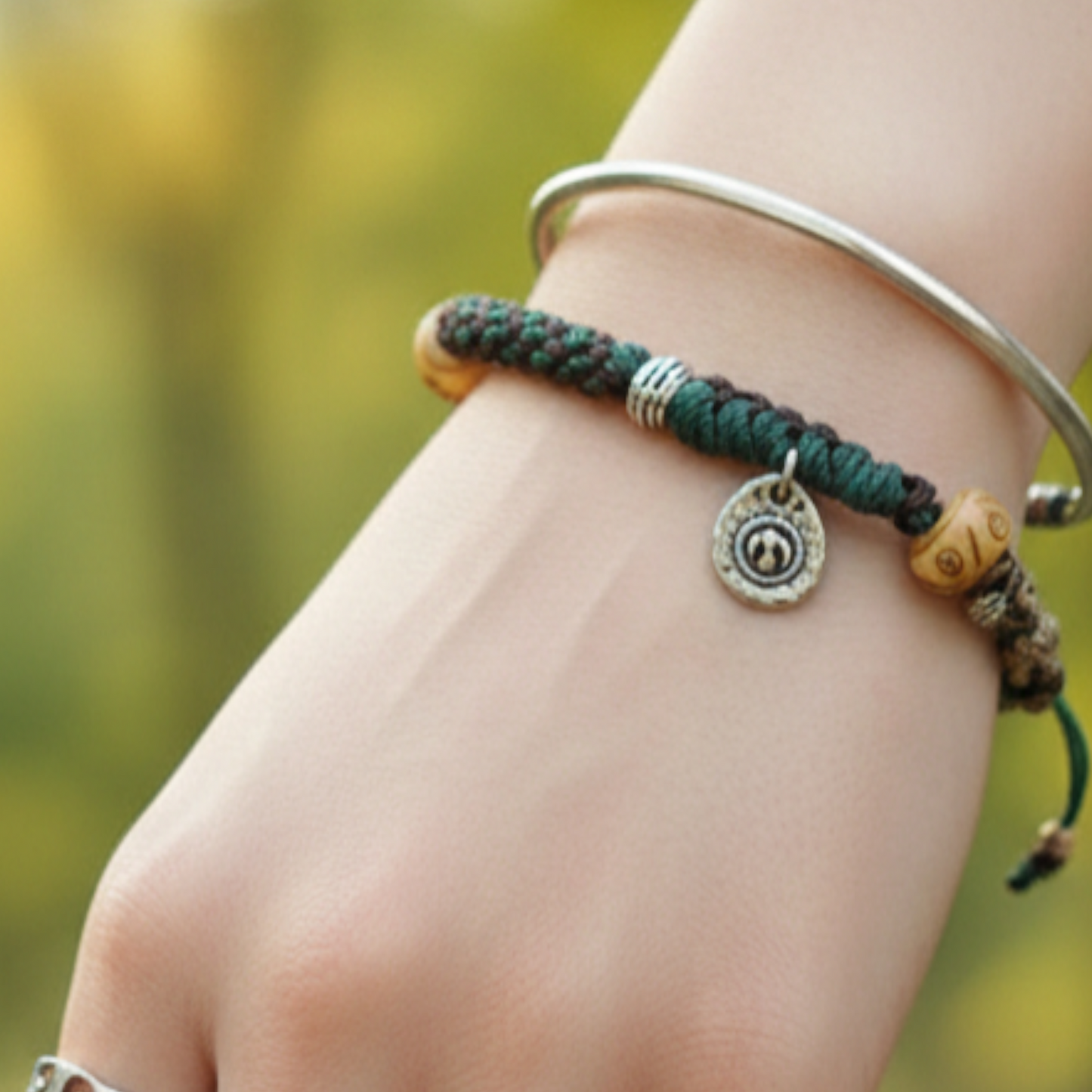 999 Silver Roc Bird Charm Hand Woven Unisex Rope Leather Bracelet