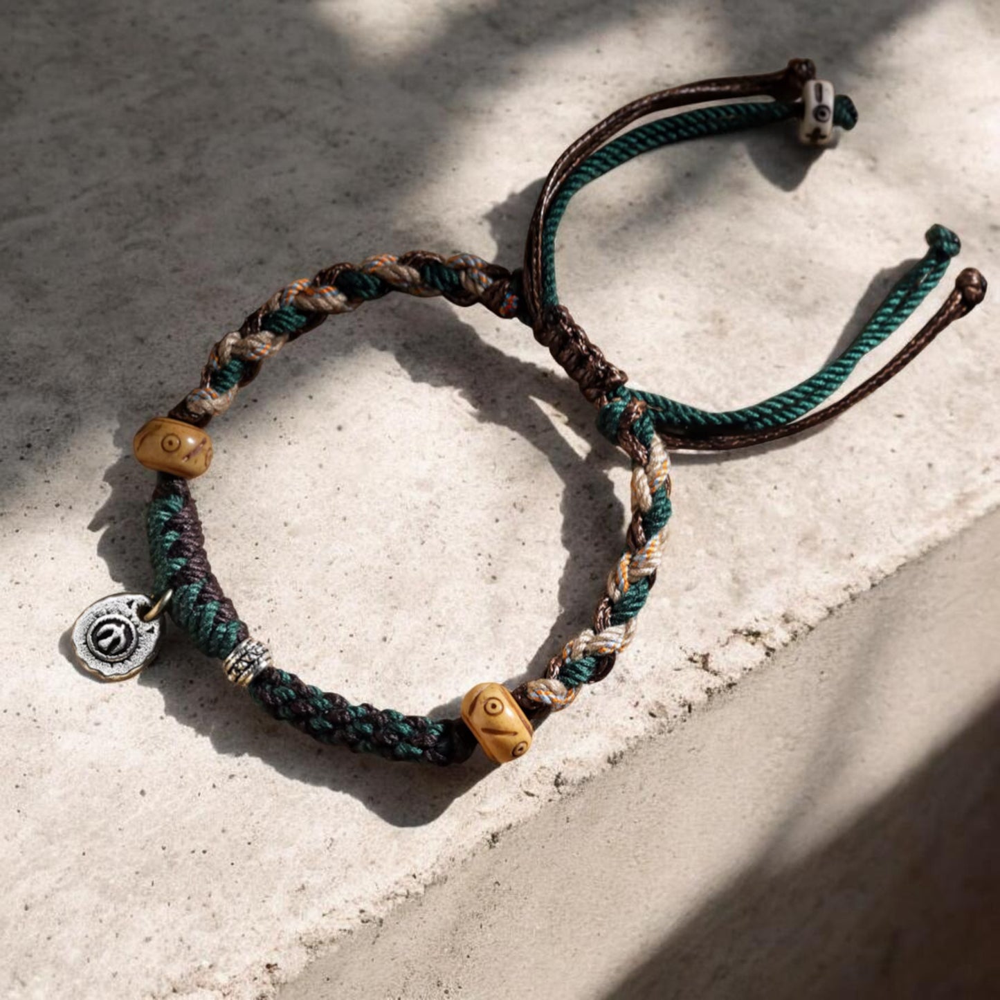 999 Silver Roc Bird Charm Hand Woven Unisex Rope Leather Bracelet