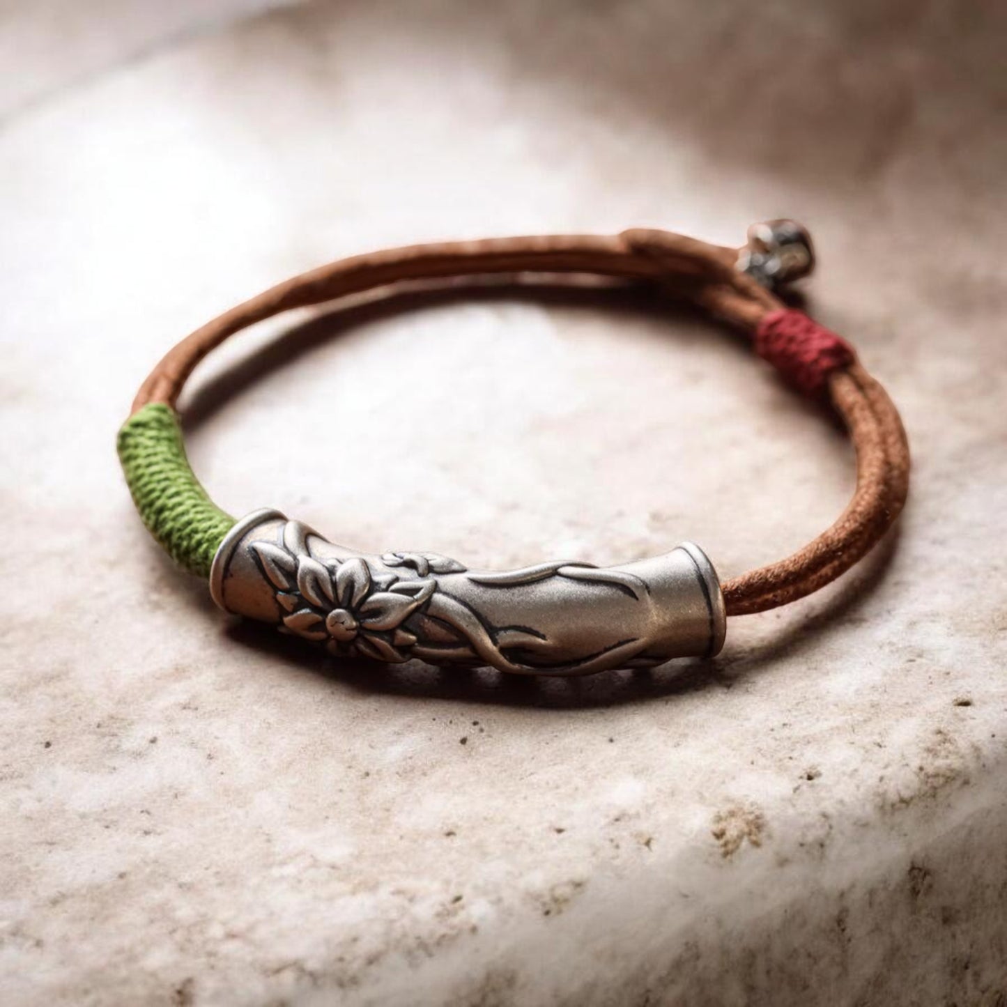 999 Silver Flower Charm Hand Woven Unisex Rope Bracelet