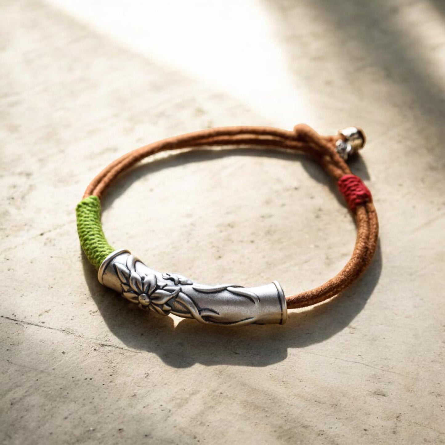 999 Silver Flower Charm Hand Woven Unisex Rope Bracelet