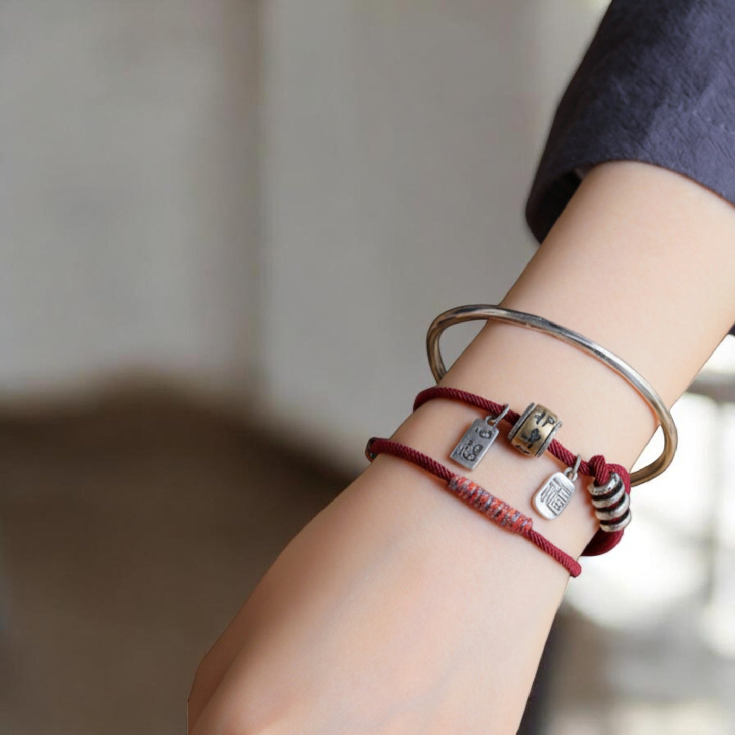 s999 Silver Gourd Blessing Charm Hand Woven Unisex Rope Bracelet