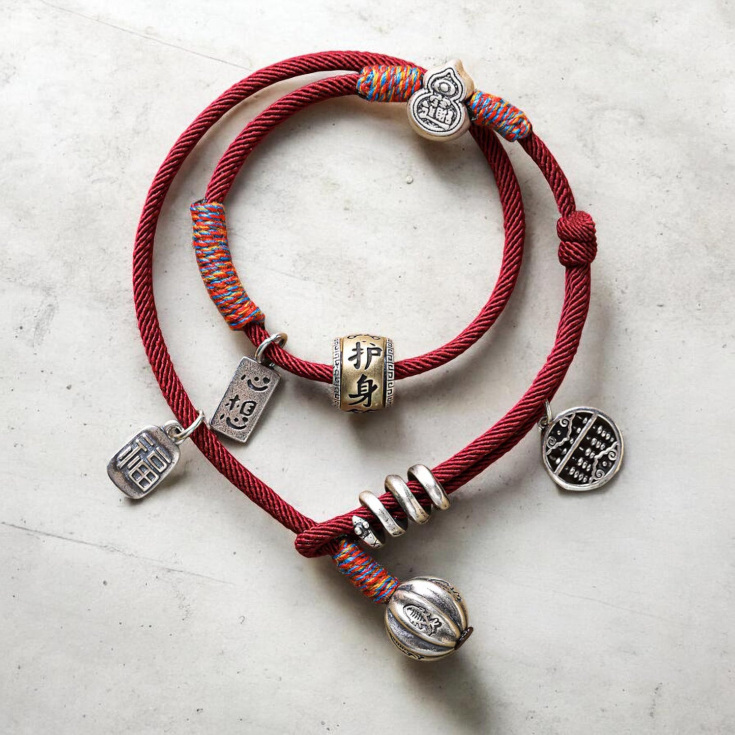 s999 Silver Gourd Blessing Charm Hand Woven Unisex Rope Bracelet