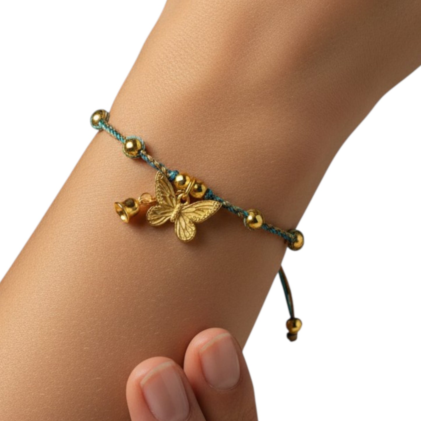 S925 Sterling Silver Butterfly Charm with Beads Rope Adjustable Bracelet