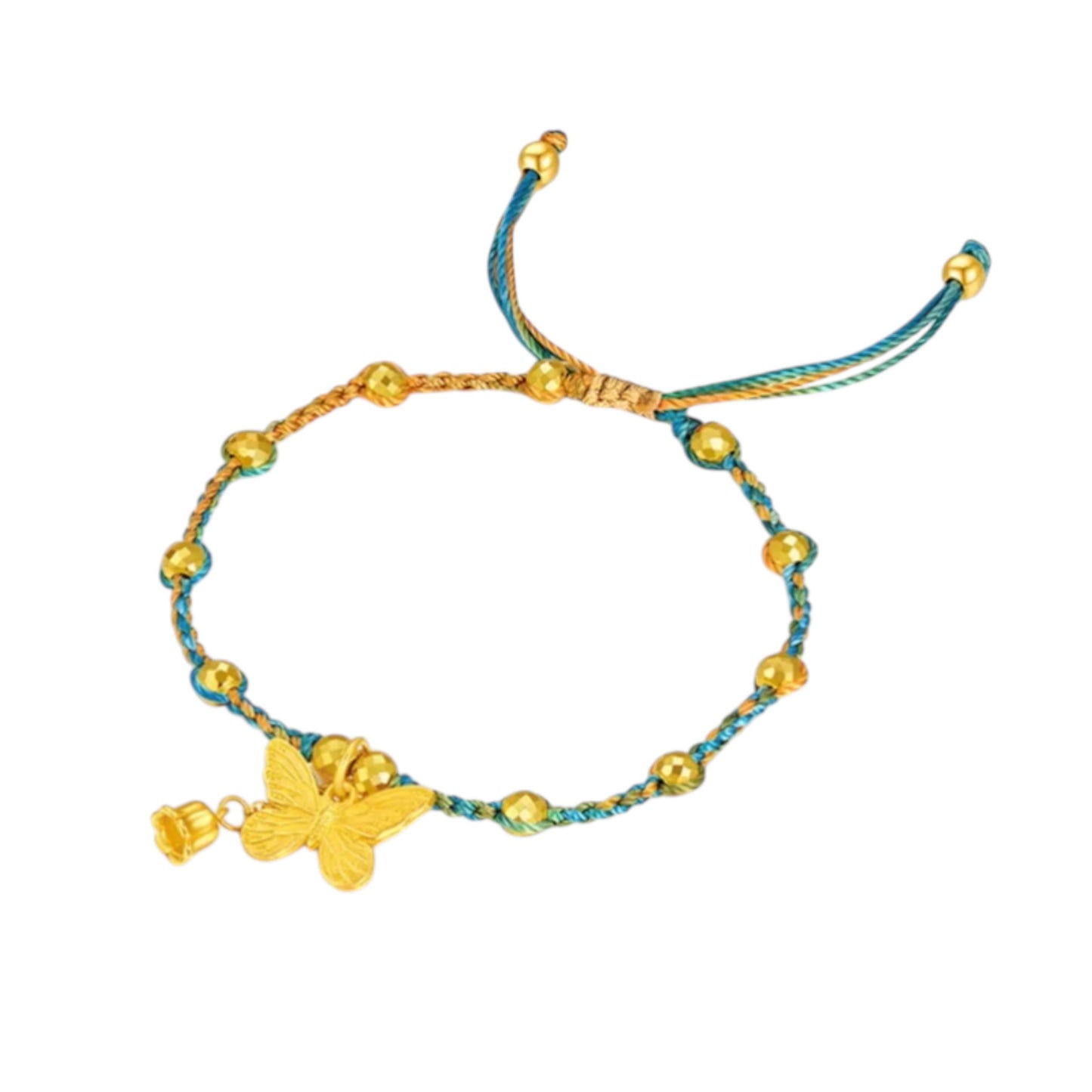 S925 Sterling Silver Butterfly Charm with Beads Rope Adjustable Bracelet