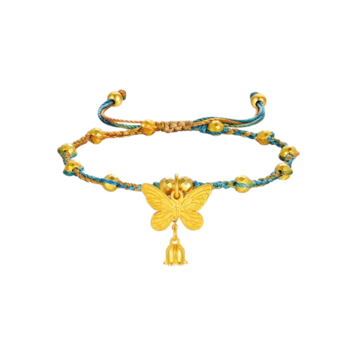 S925 Sterling Silver Butterfly Charm with Beads Rope Adjustable Bracelet