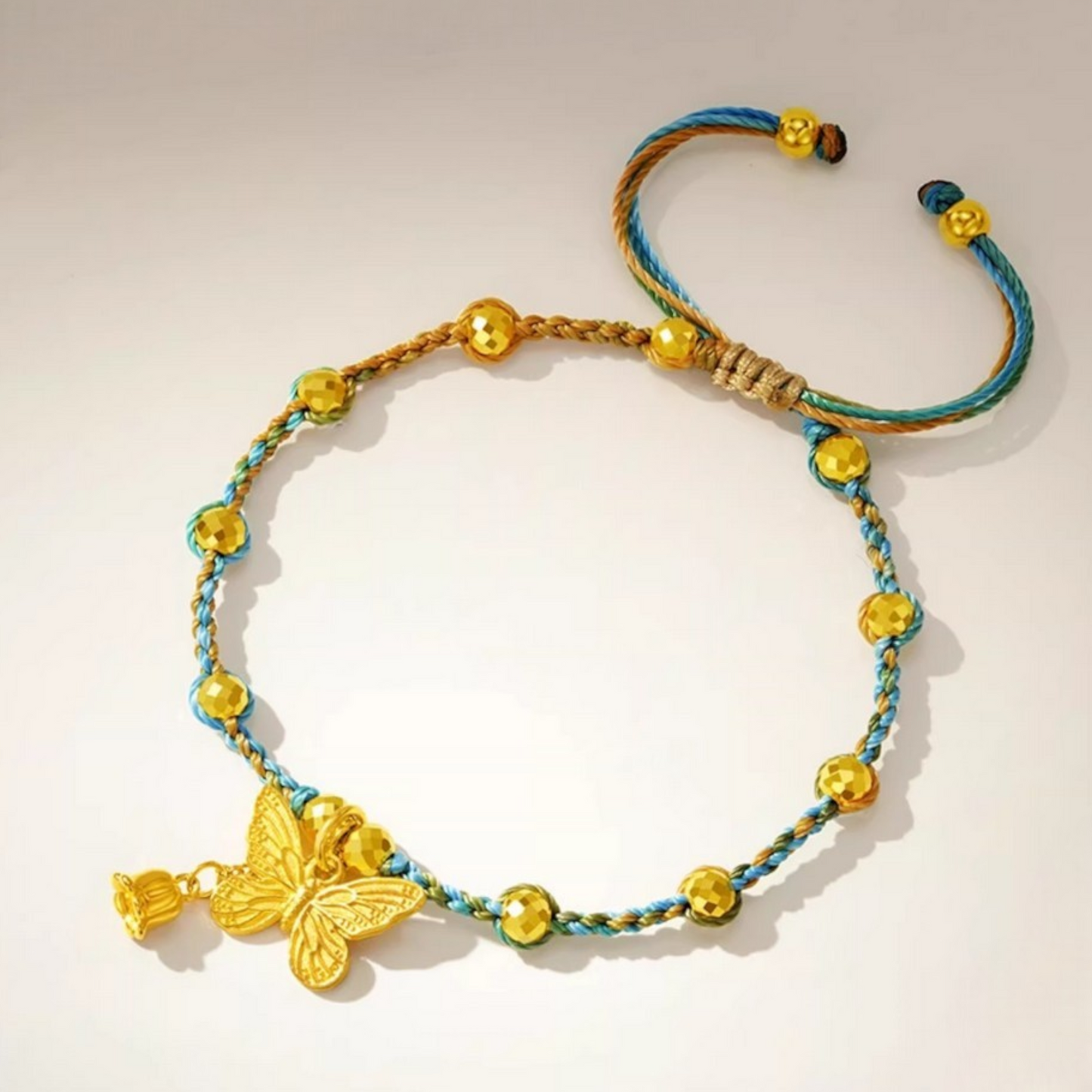 S925 Sterling Silver Butterfly Charm with Beads Rope Adjustable Bracelet