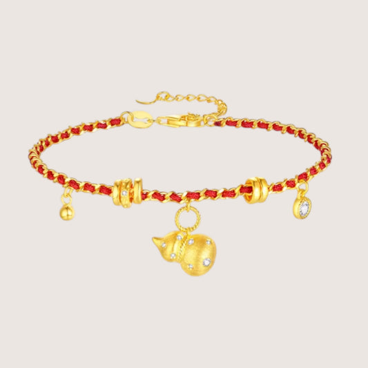S925 Sterling Silver Lucky Gourd Charm Red Rope Bracelet