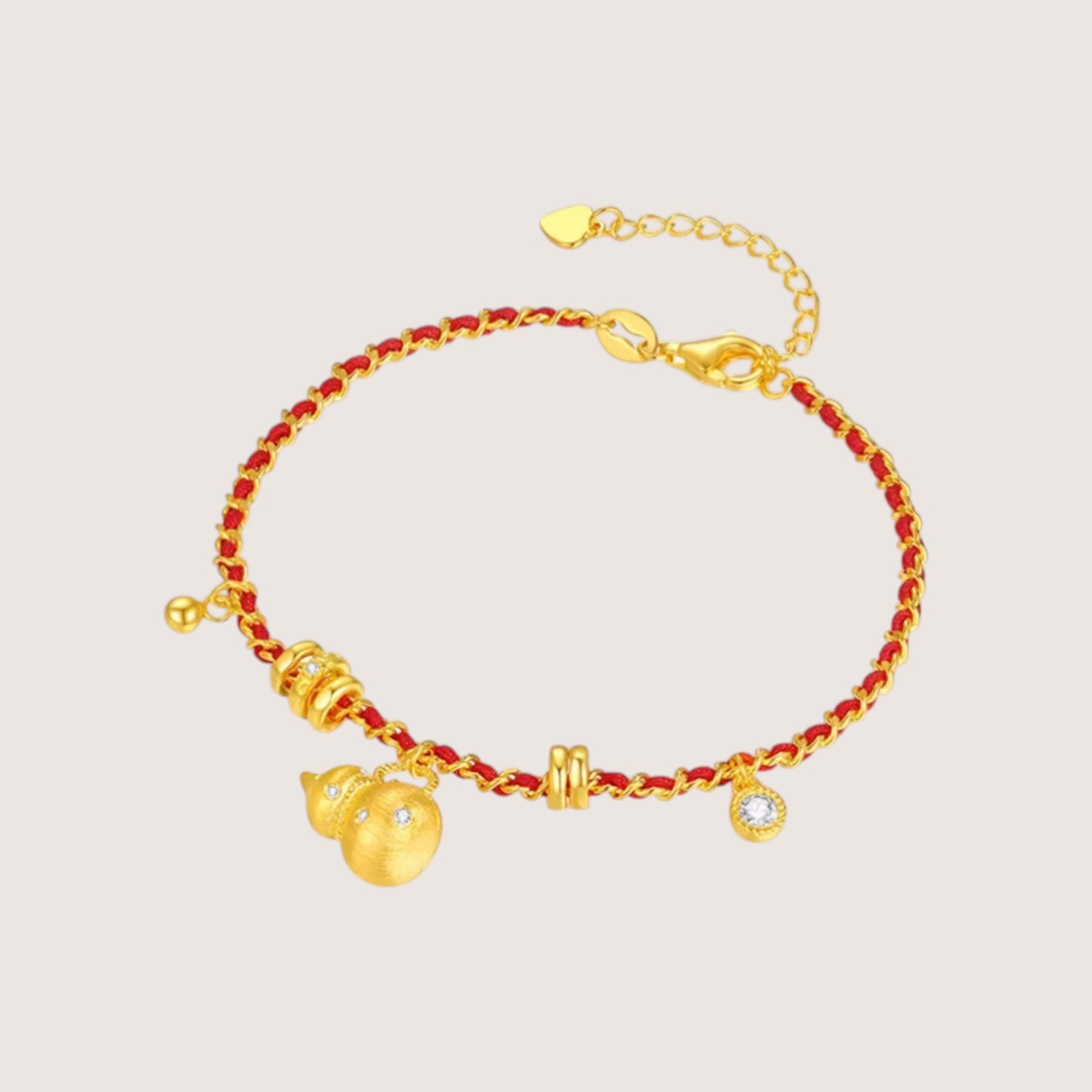 S925 Sterling Silver Lucky Gourd Charm Red Rope Bracelet