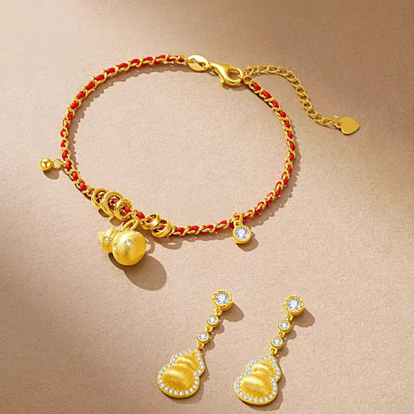 S925 Sterling Silver Lucky Gourd Charm Red Rope Bracelet