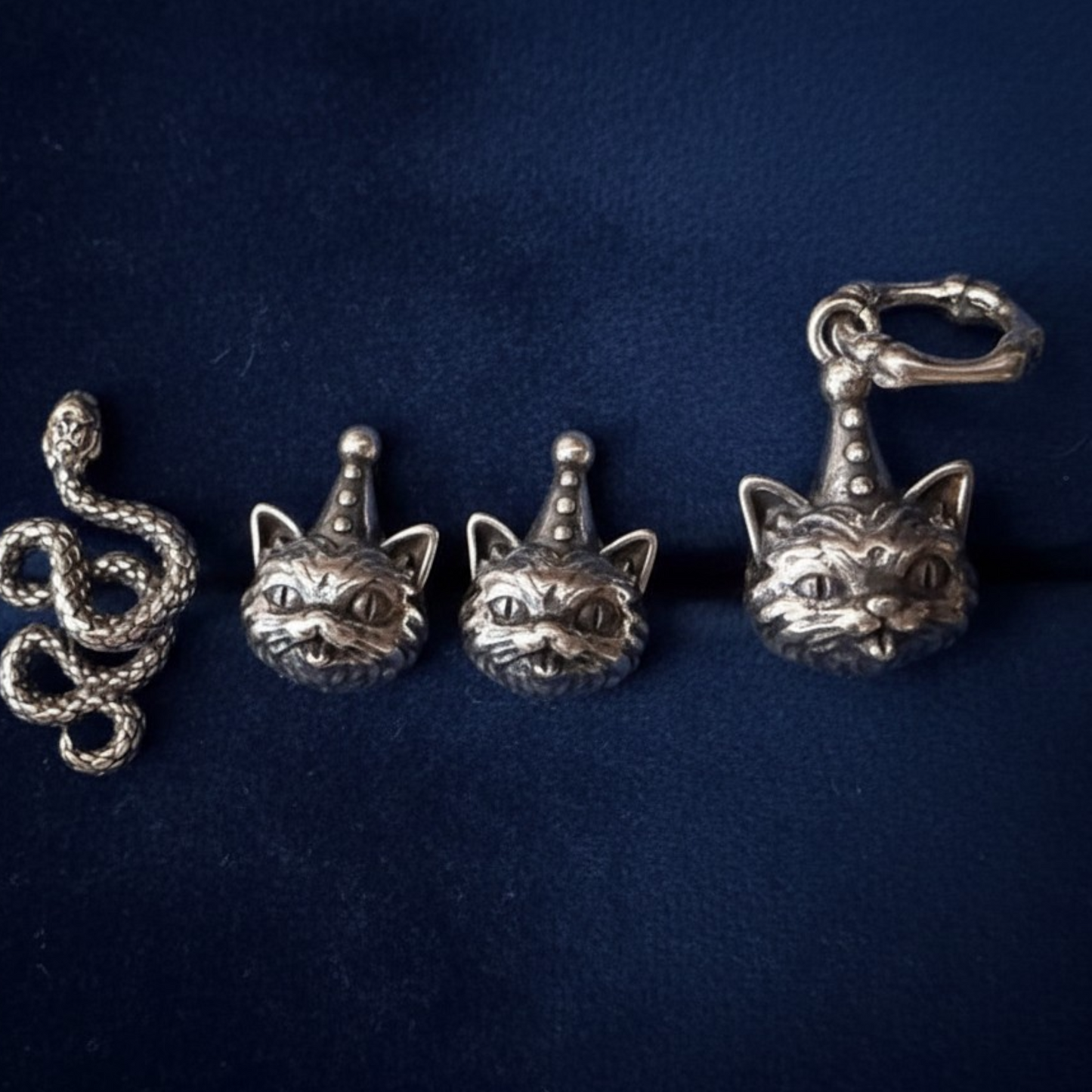 S925 Sterling Silver Birthday Hat Cat Kitty Stud Earrings and Pendant