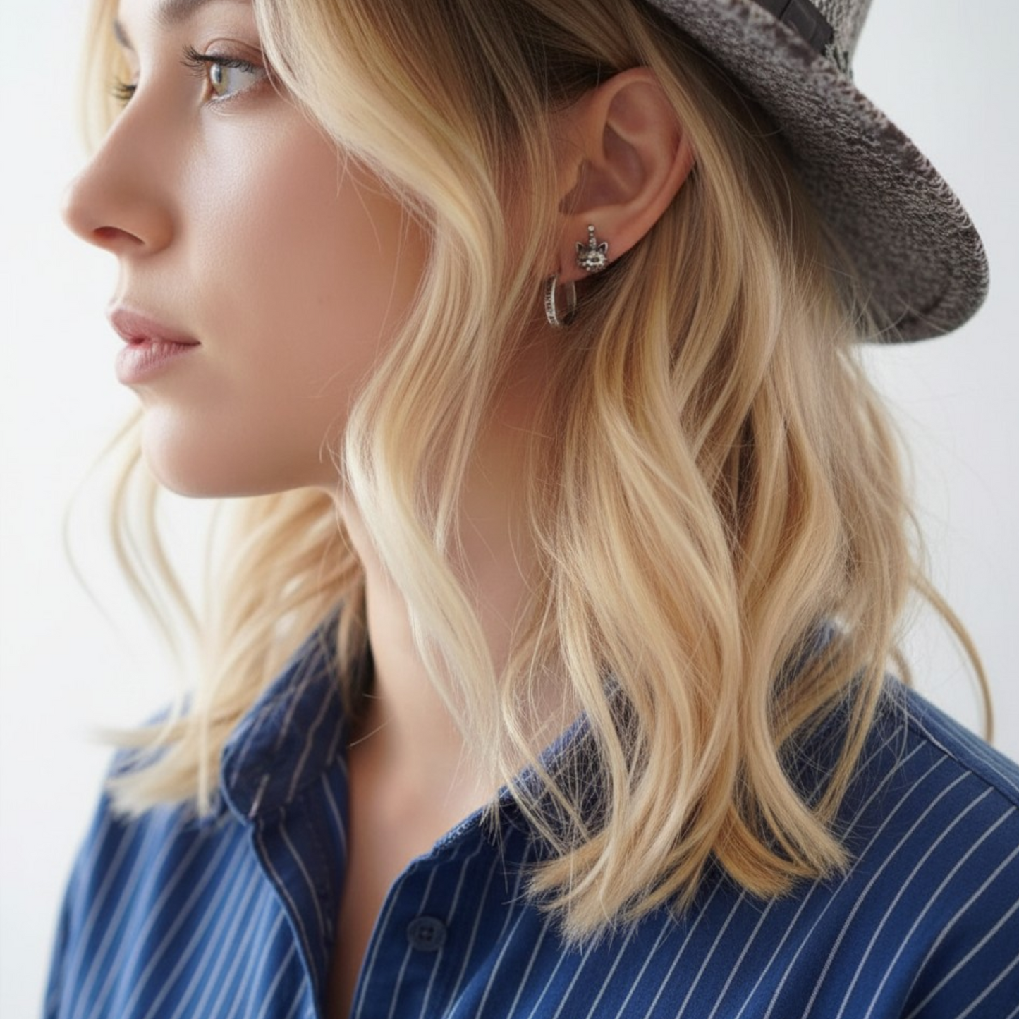 S925 Sterling Silver Birthday Hat Cat Kitty Stud Earrings and Pendant
