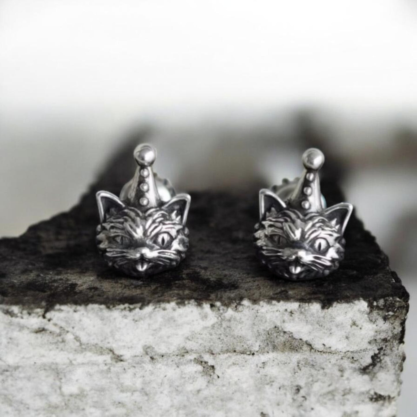 S925 Sterling Silver Birthday Hat Cat Kitty Stud Earrings and Pendant