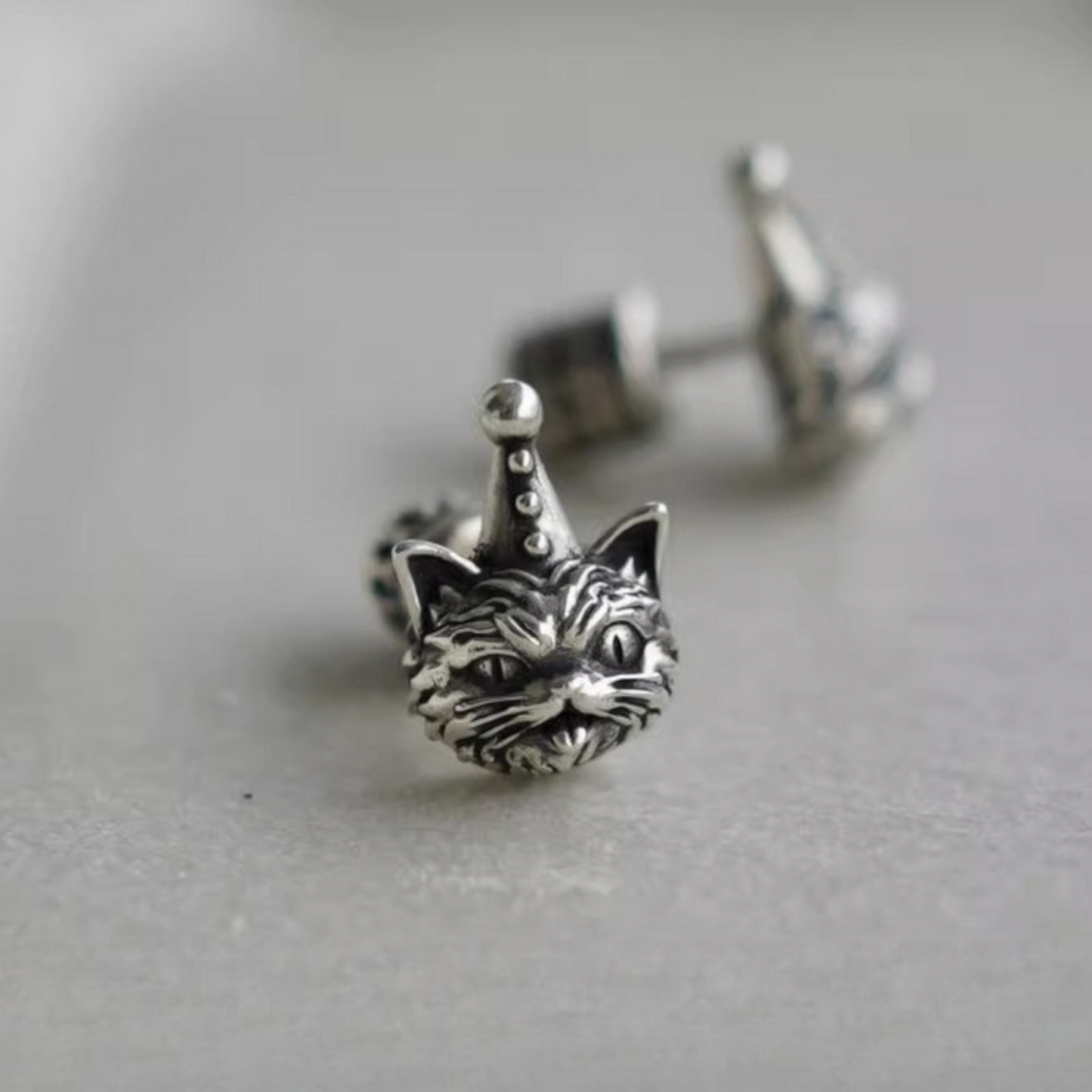 S925 Sterling Silver Birthday Hat Cat Kitty Stud Earrings and Pendant