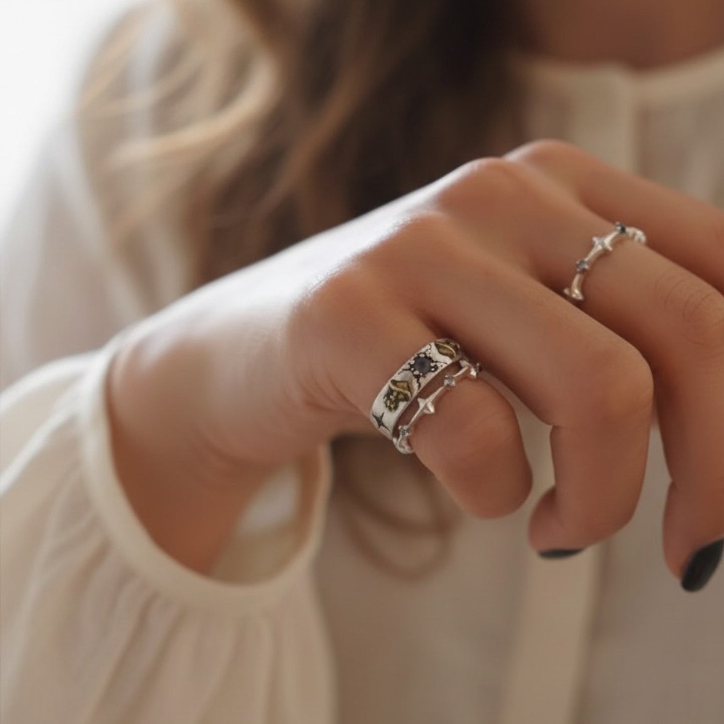 S925 Sterling Silver starburst Gemstone Element Ring