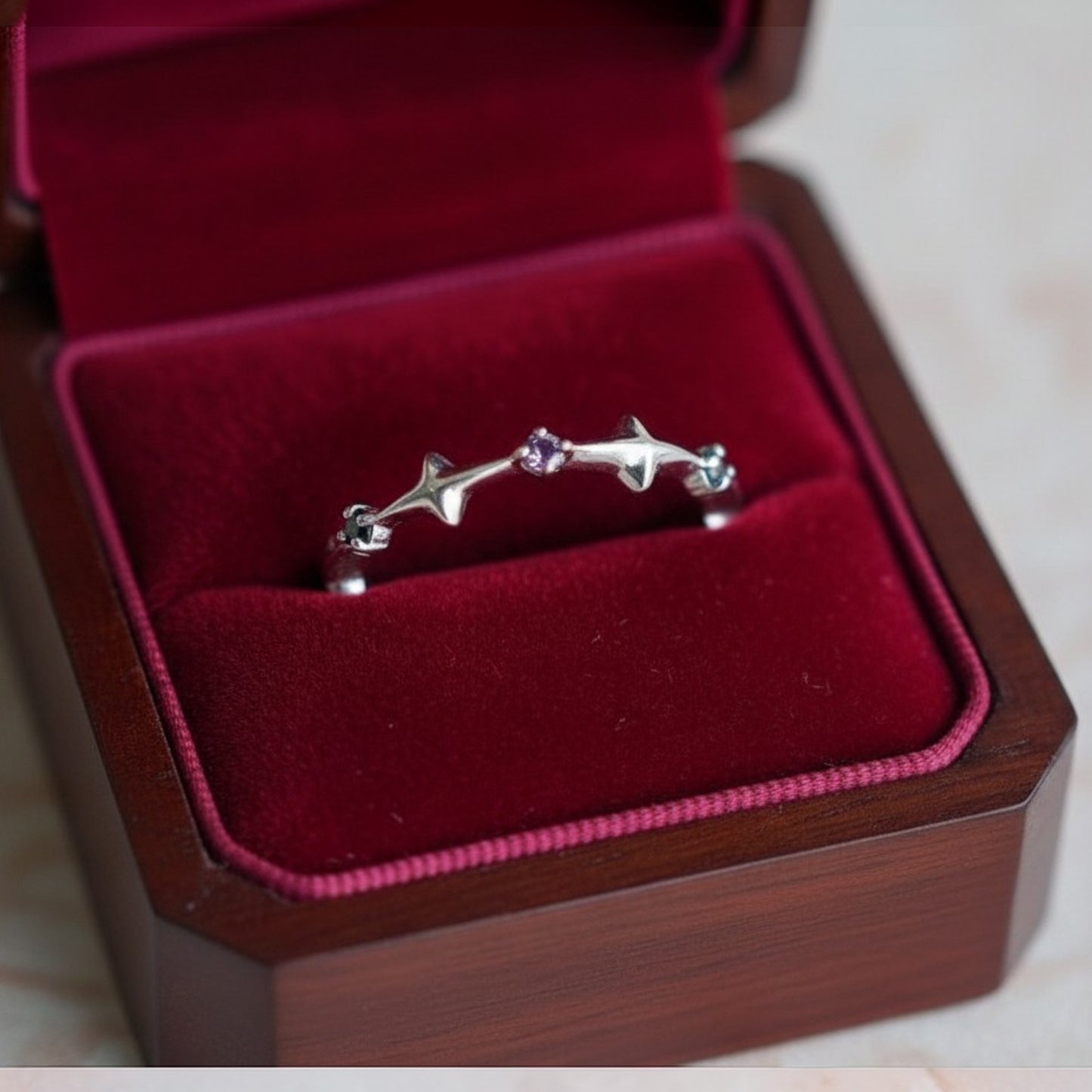 S925 Sterling Silver starburst Gemstone Element Ring