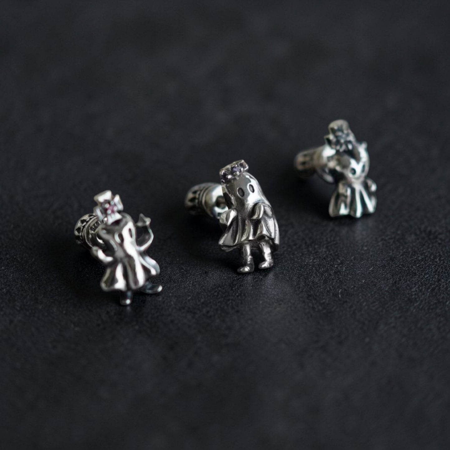 S925 Sterling Silver Vintage Fun Trick or Treat Ghost Stud Earrings
