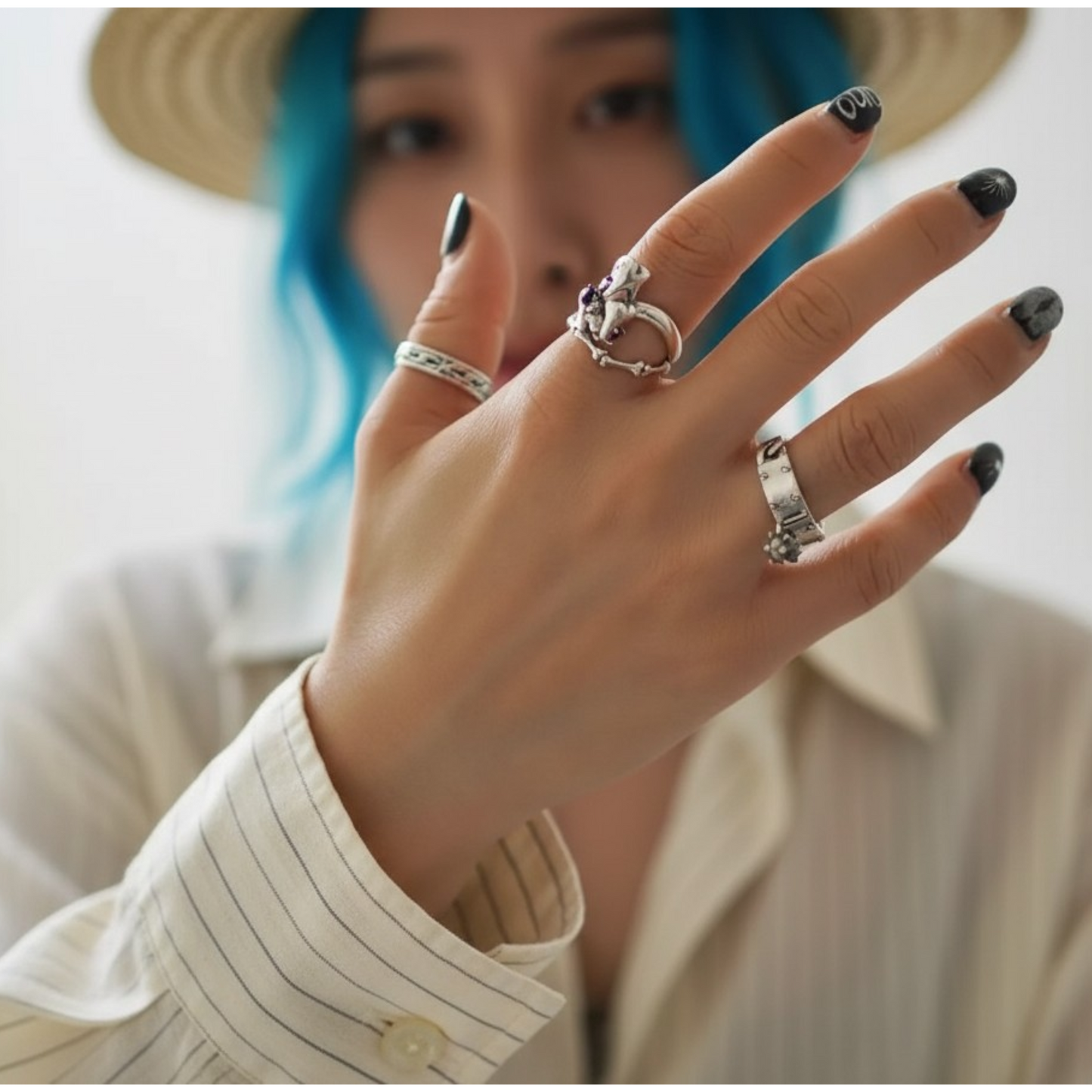 S925 Sterling Silver Gemstone Tooth Element Ring