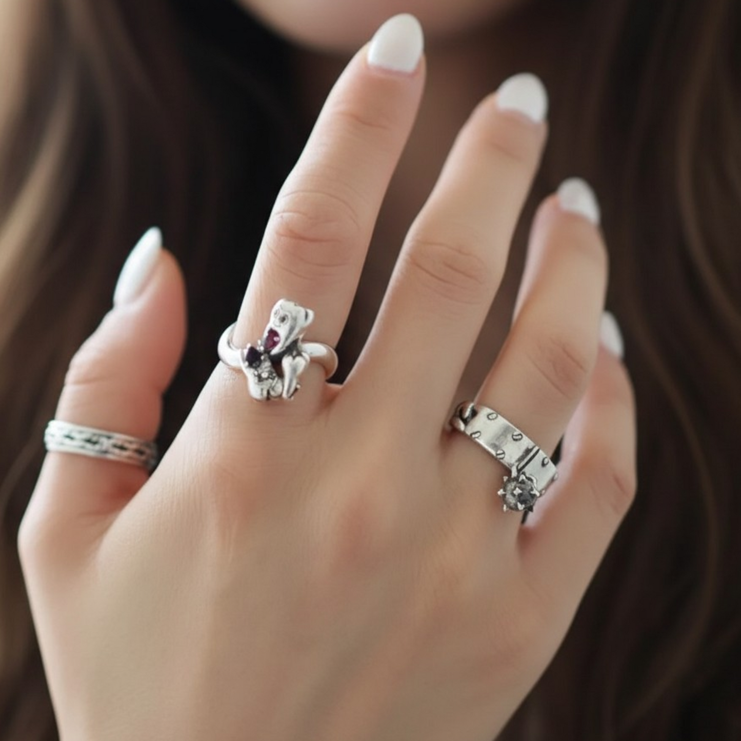 S925 Sterling Silver Gemstone Tooth Element Ring