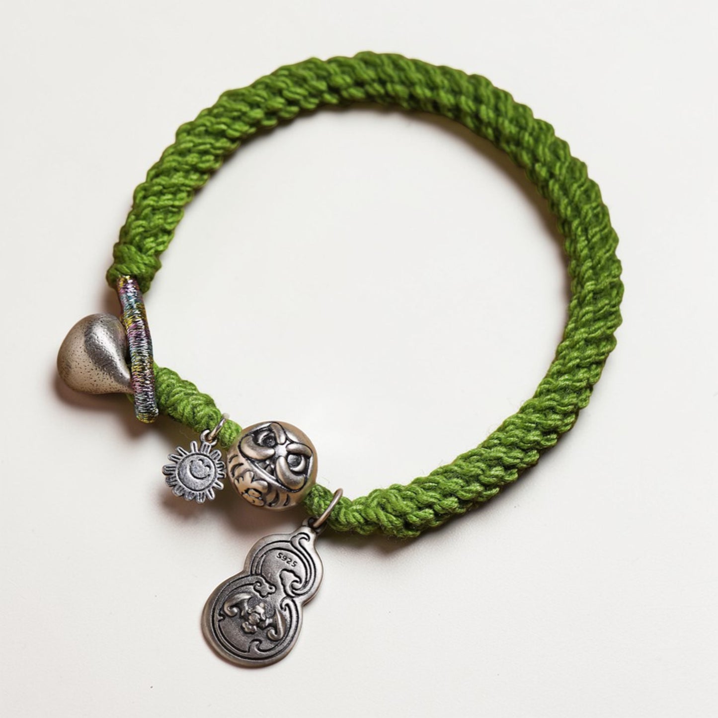 s925 Sterling Silver Tibetan Style Bodhi Gourd Charm Hand Woven Bracelet
