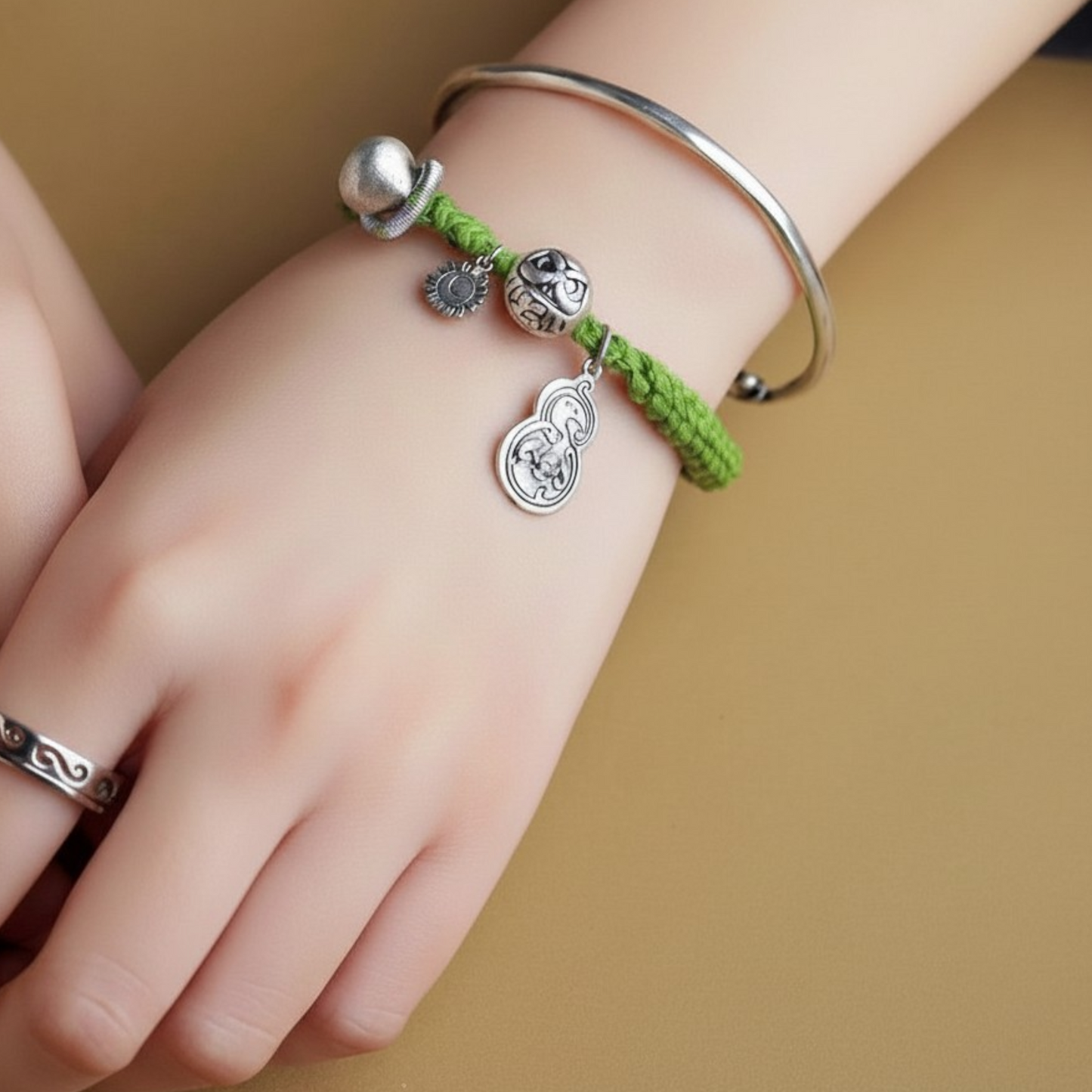 s925 Sterling Silver Tibetan Style Bodhi Gourd Charm Hand Woven Bracelet
