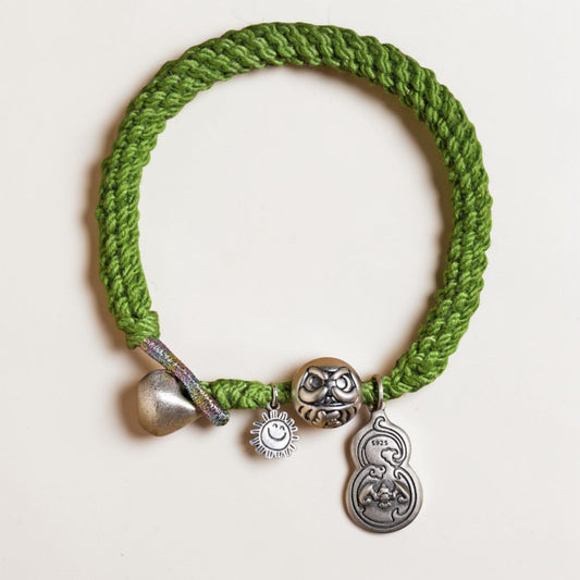 s925 Sterling Silver Tibetan Style Bodhi Gourd Charm Hand Woven Bracelet