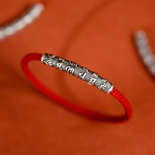 999 Silver Tibetan Style Six Character Mantra Retro Unisex Braided Bracelet