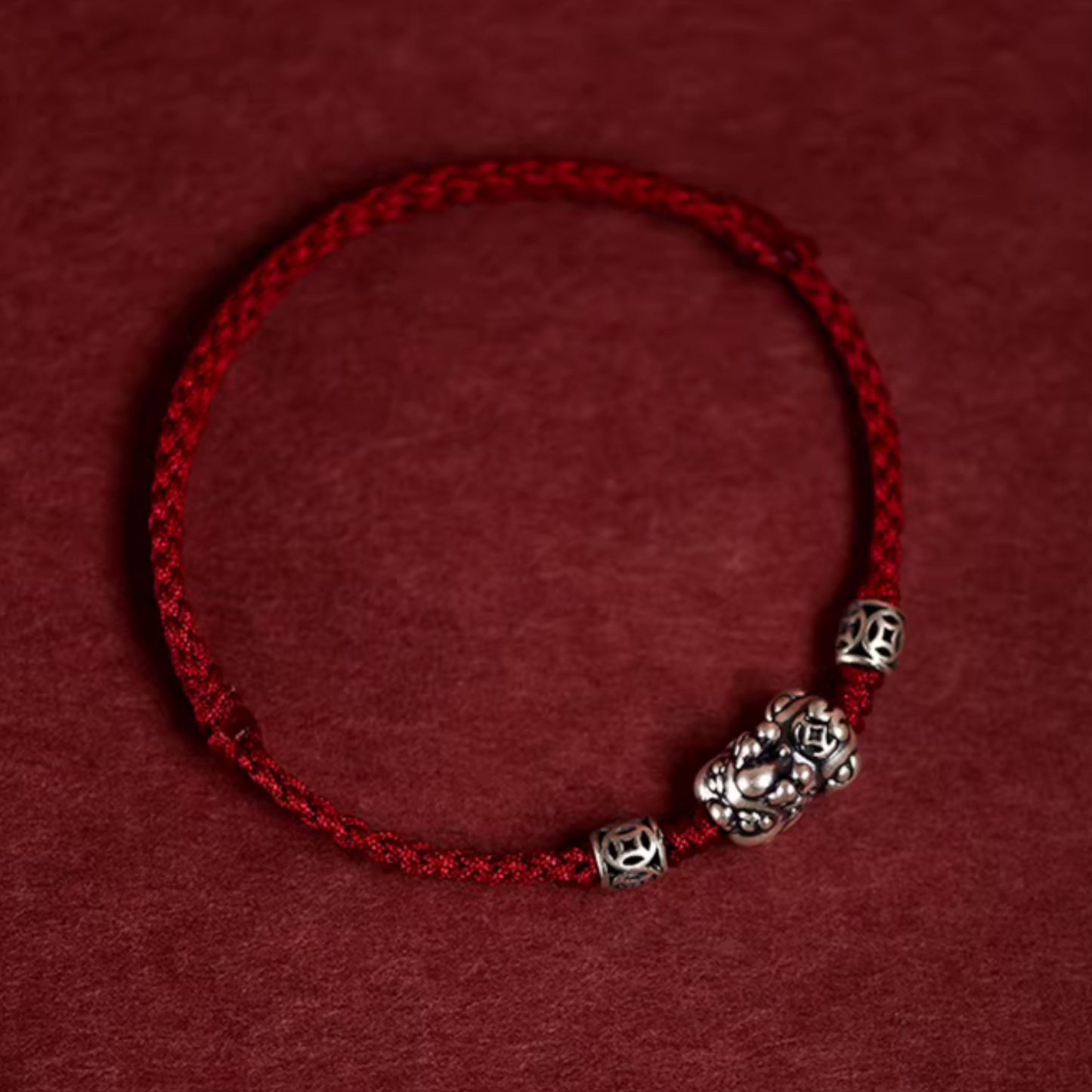 999 Silver Pixiu Charm Unisex Braided Bracelet