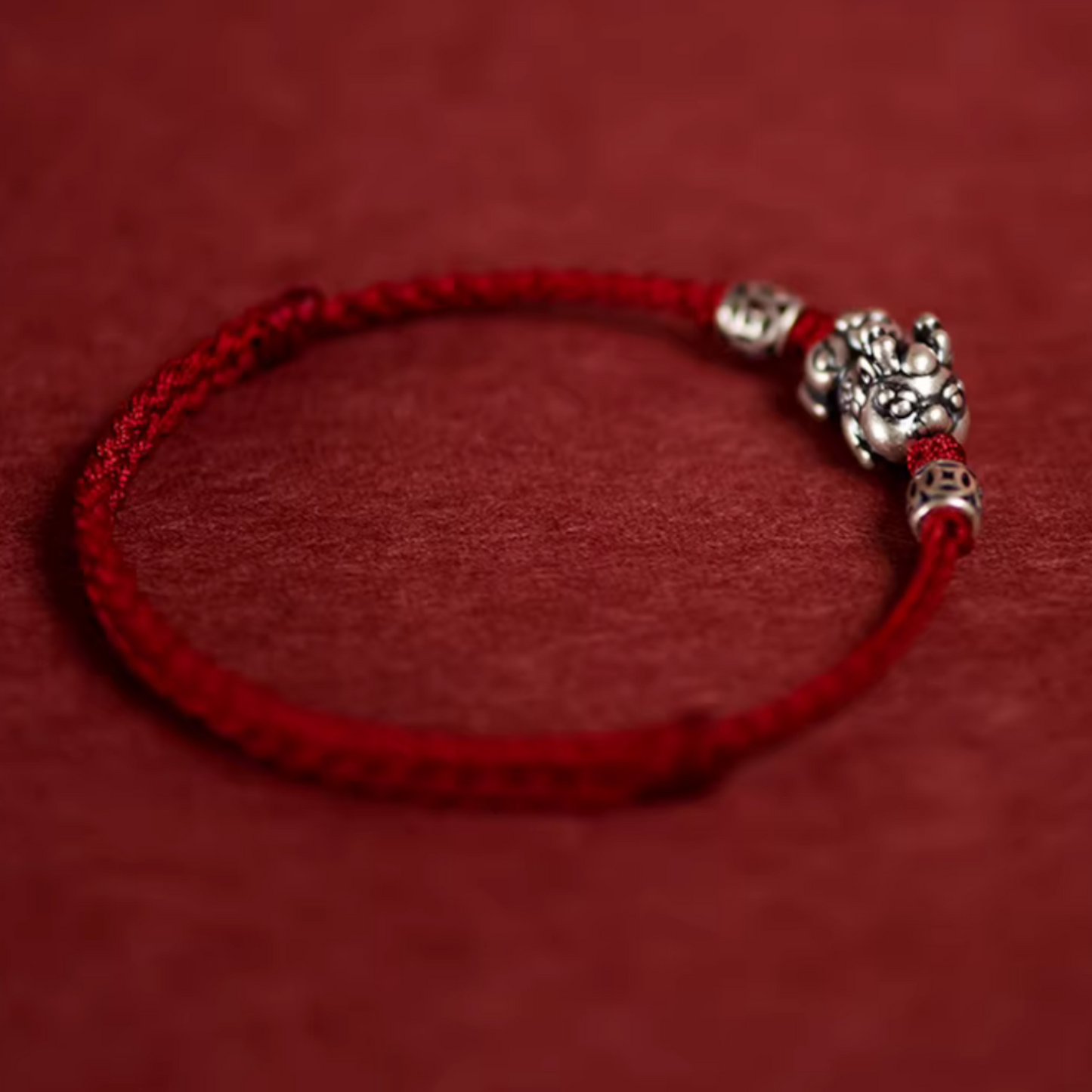 999 Silver Pixiu Charm Unisex Braided Bracelet