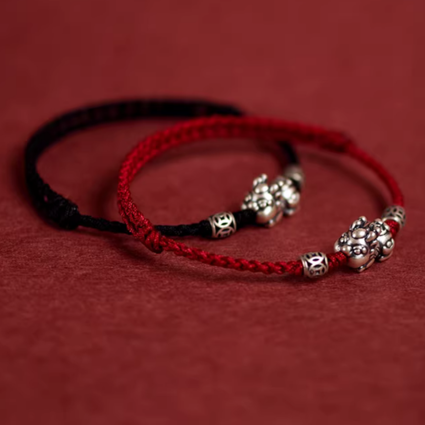 999 Silver Pixiu Charm Unisex Braided Bracelet