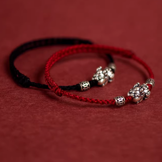 999 Silver Pixiu Charm Unisex Braided Bracelet