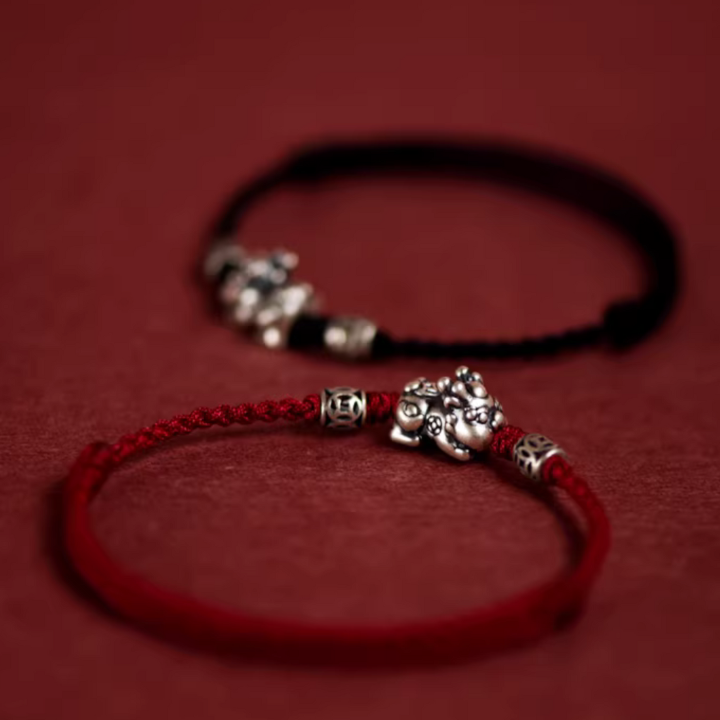 999 Silver Pixiu Charm Unisex Braided Bracelet