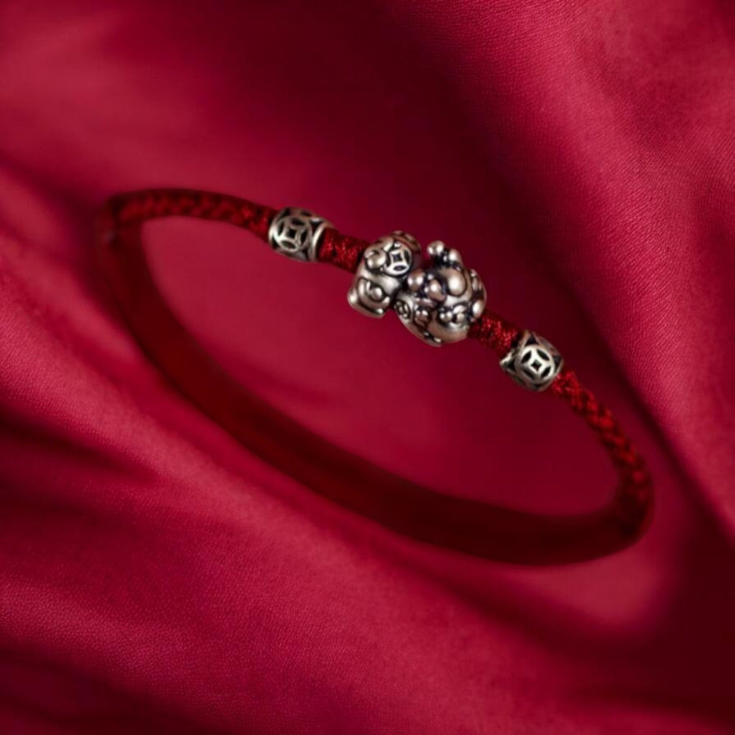 999 Silver Pixiu Charm Unisex Braided Bracelet