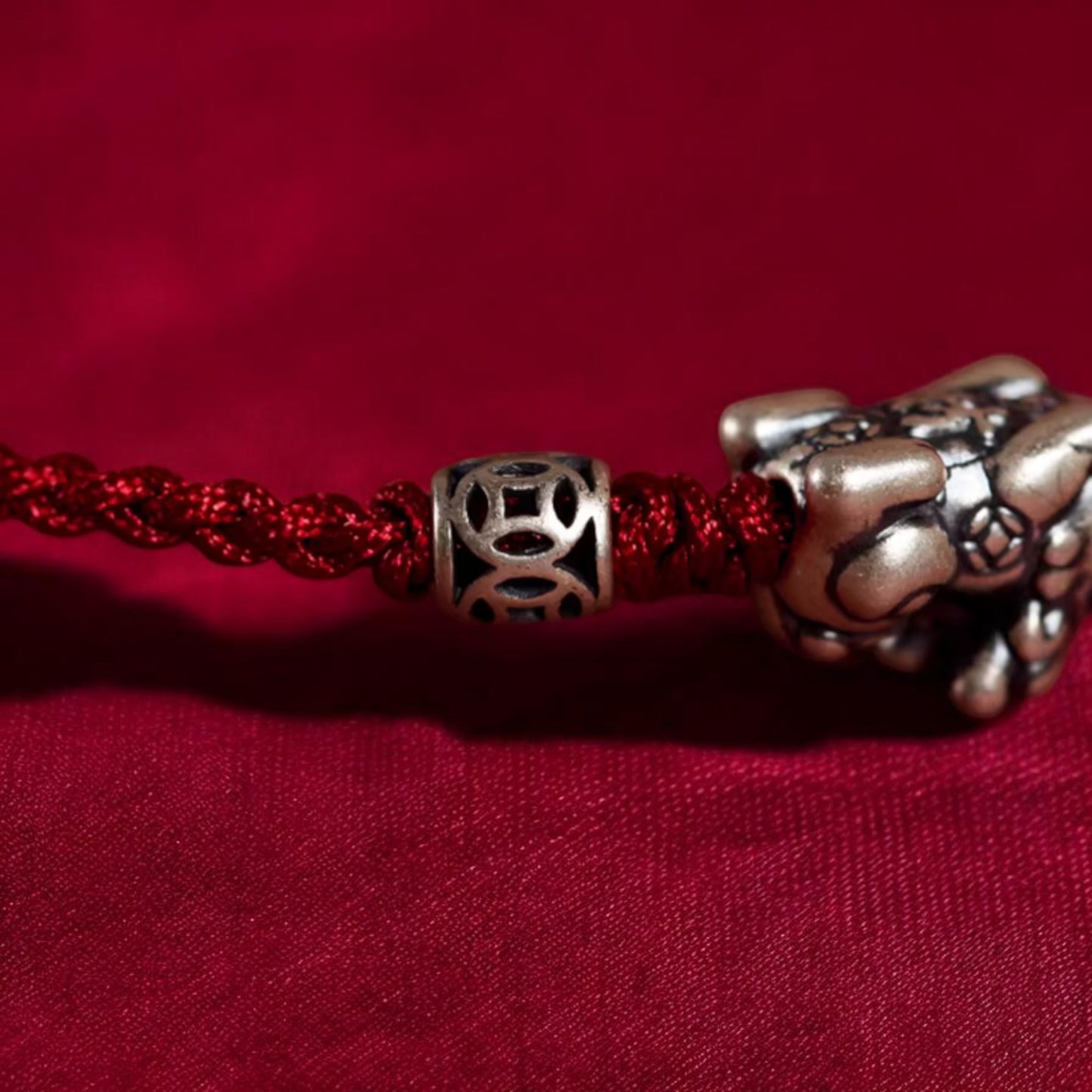 999 Silver Pixiu Charm Unisex Braided Bracelet