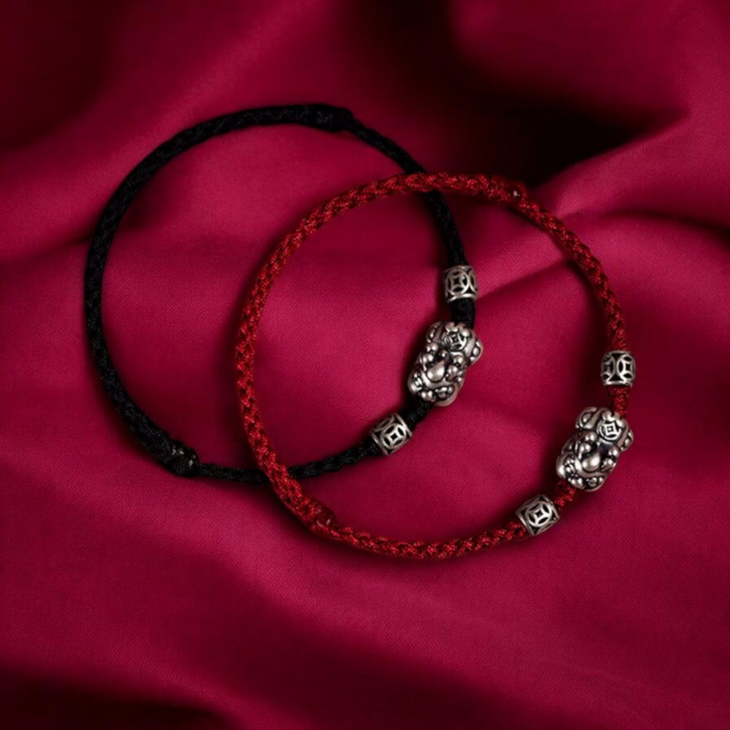 999 Silver Pixiu Charm Unisex Braided Bracelet