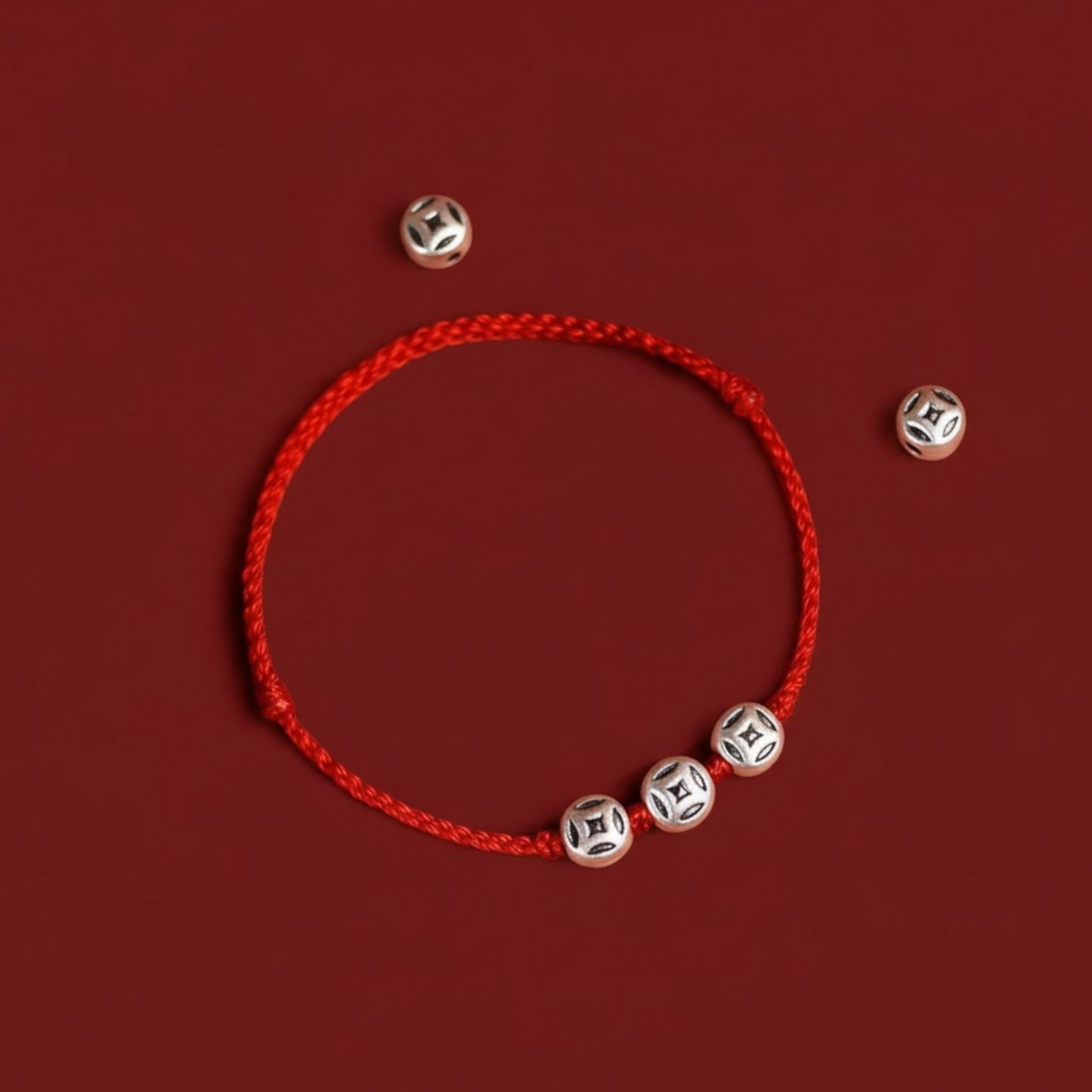 999 Silver Bring Wealth Coin Charm Hand Braided Bracelet